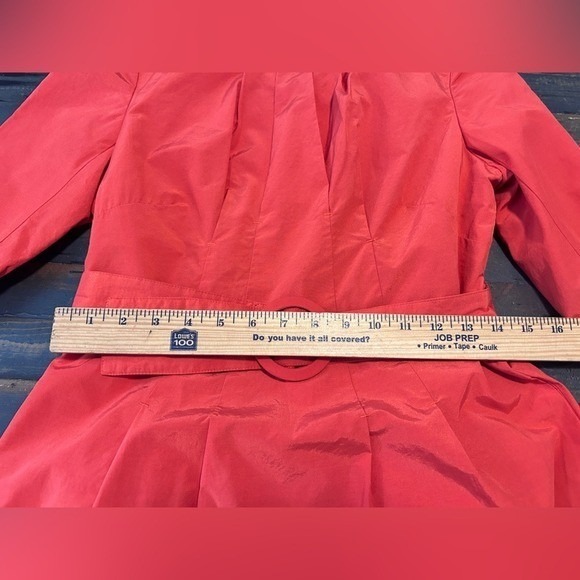 Small Coral Orange Modest Belted High Neck Dress Short sleeve - Picture 4 of 11
